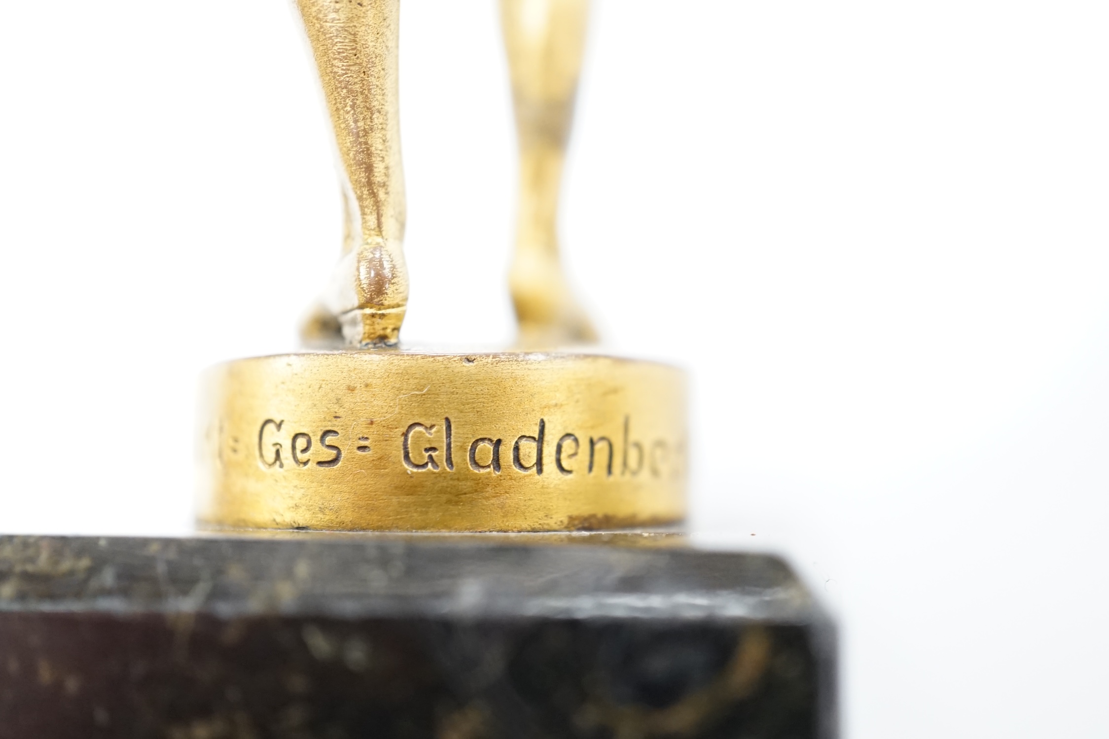 An ormolu bronze of a violinist on a marble base, signed Aktien-Gesellschaft Gladenbeck, Berlin, 14cm high